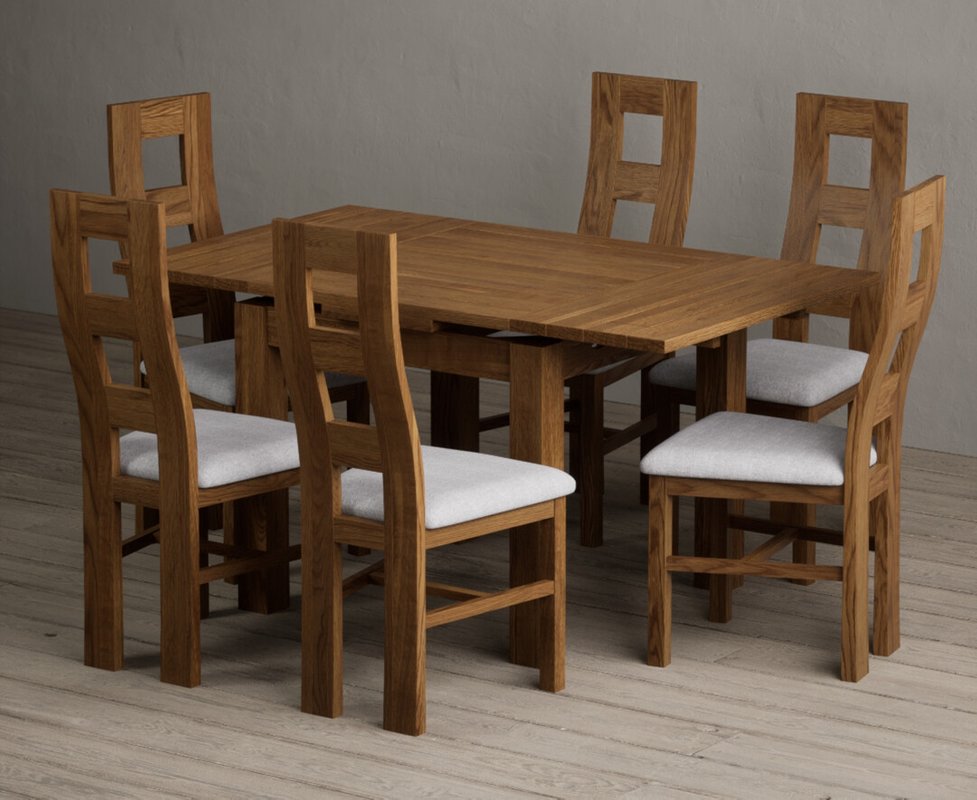 Photo 1 of Extending buxton 90cm rustic solid oak dining table with 6 light grey rustic solid oak chairs Photo 1 of Extending buxton 90cm rustic solid oak dining table with 6 light grey rustic solid oak chairs