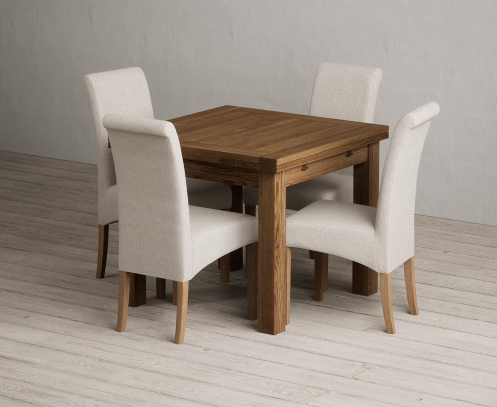 Photo 1 of Extending buxton 90cm rustic solid oak dining table with 4 natural scroll back chairs Photo 1 of Extending buxton 90cm rustic solid oak dining table with 4 natural scroll back chairs