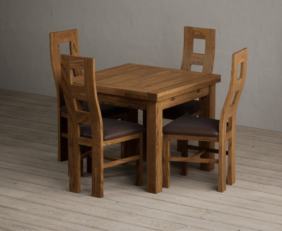 Photo 1 of Extending buxton 90cm rustic solid oak dining table with 4 brown rustic solid oak chairs Photo 1 of Extending buxton 90cm rustic solid oak dining table with 4 brown rustic solid oak chairs