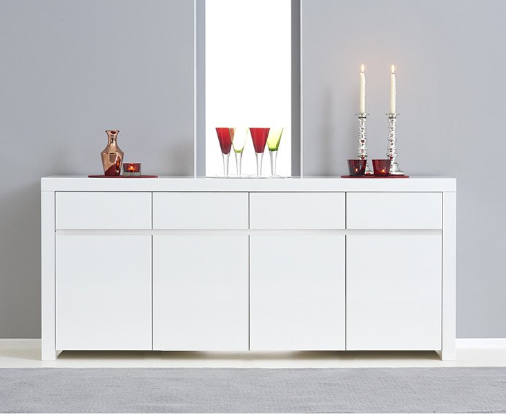 Photo of Newark 4 door 4 drawer white high gloss sideboard Photo of Newark 4 door 4 drawer white high gloss sideboard