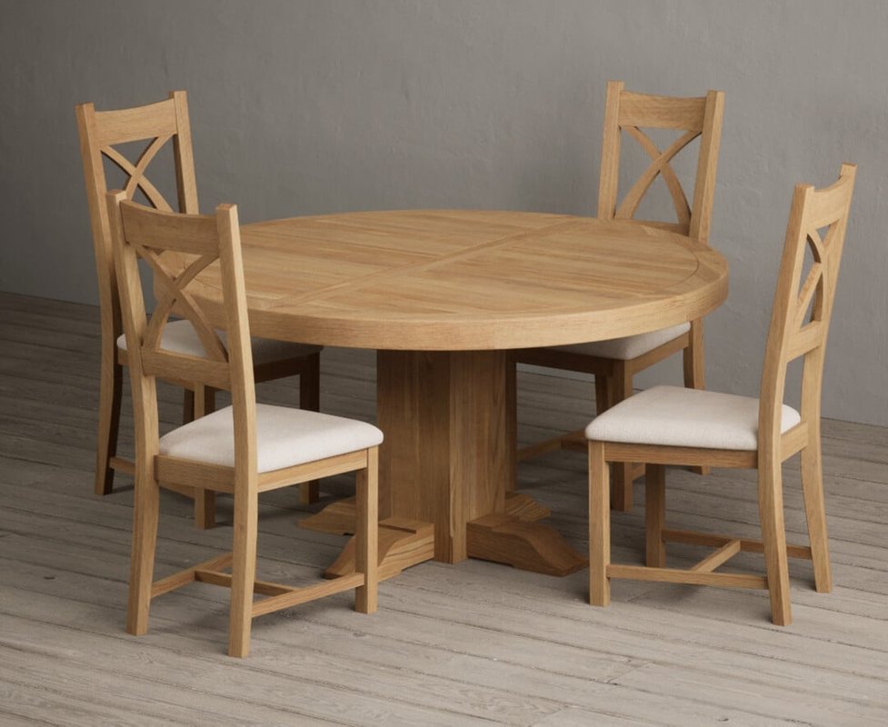 Photo of Helmsley 150cm round oak dining table with 6 charcoal grey natural solid oak chairs Photo of Helmsley 150cm round oak dining table with 6 charcoal grey natural solid oak chairs