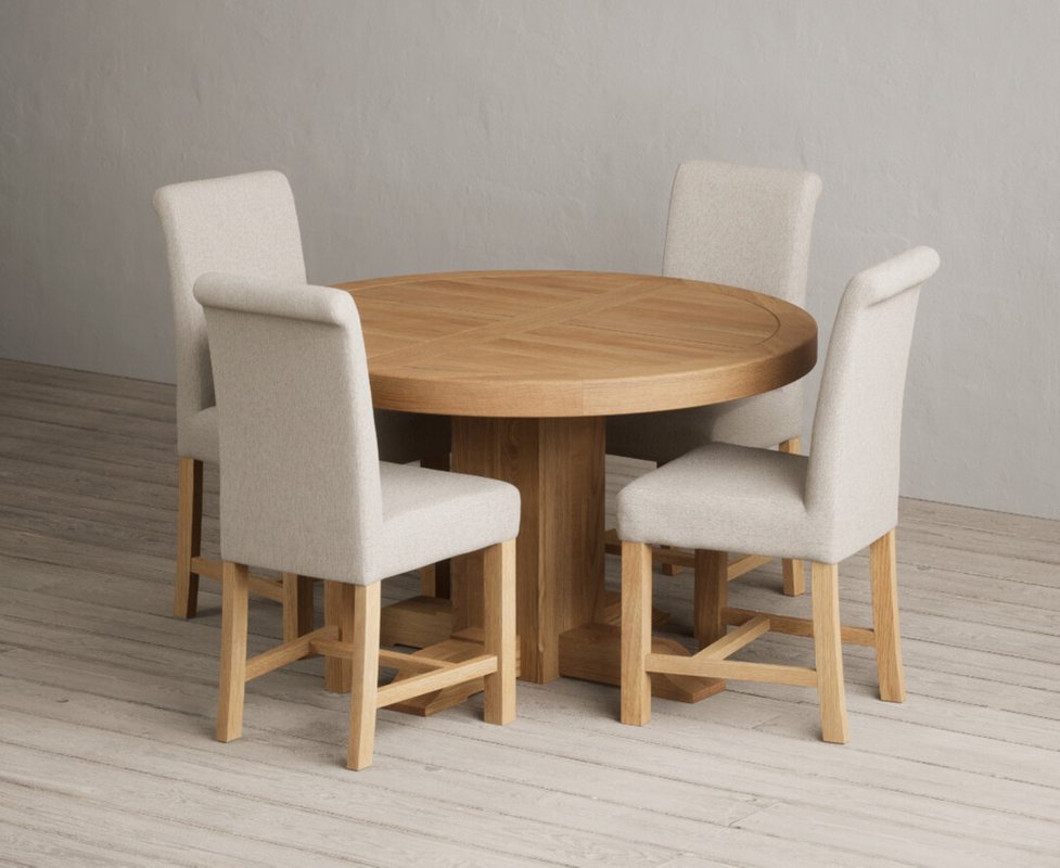 Photo of Extending helmsley oak pedestal dining table with 8 blue braced chairs Photo of Extending helmsley oak pedestal dining table with 8 blue braced chairs