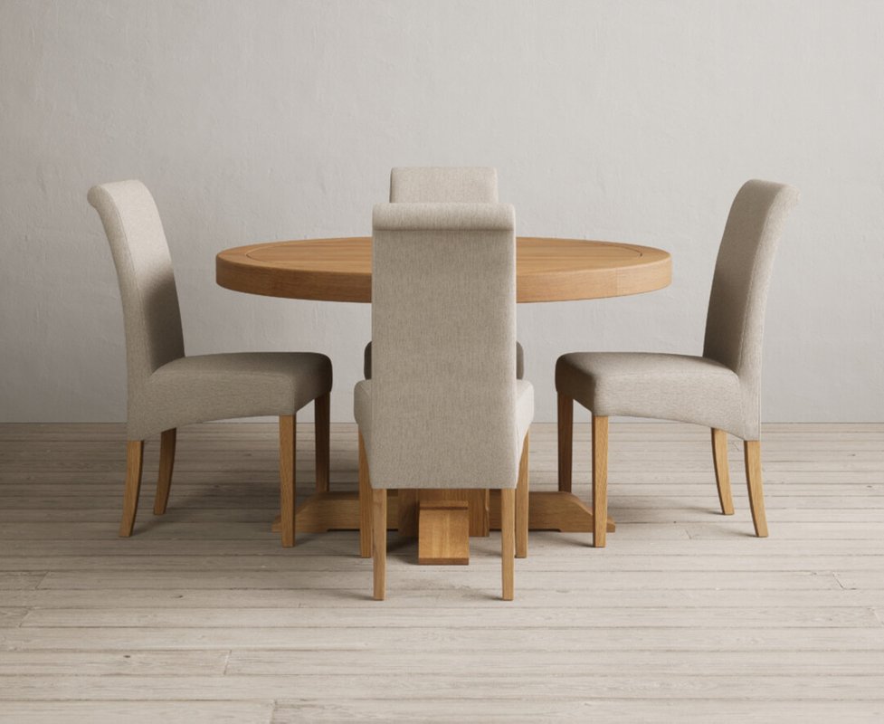 Photo 1 of Extending helmsley solid oak pedestal dining table with 4 natural scroll back chairs Photo 1 of Extending helmsley solid oak pedestal dining table with 4 natural scroll back chairs
