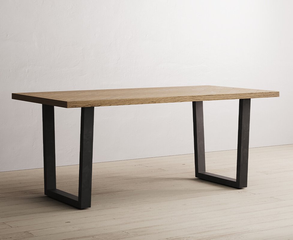 Photo 1 of Herringbone 190cm solid oak and metal dining table Photo 1 of Herringbone 190cm solid oak and metal dining table