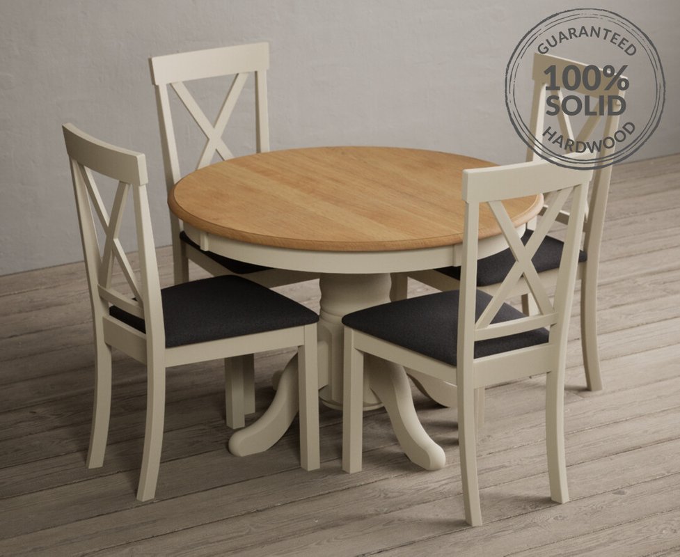 Photo 1 of Extending hertford 100cm - 130cm oak and cream painted pedestal dining table with 4 charcoal grey hertford chairs Photo 1 of Extending hertford 100cm - 130cm oak and cream painted pedestal dining table with 4 charcoal grey hertford chairs