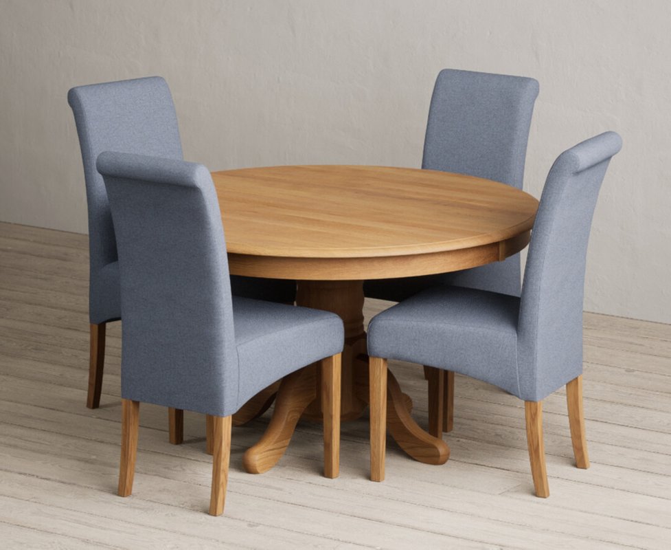 Photo of Hertford 120cm fixed top solid oak dining table with 6 grey scroll back chairs Photo of Hertford 120cm fixed top solid oak dining table with 6 grey scroll back chairs