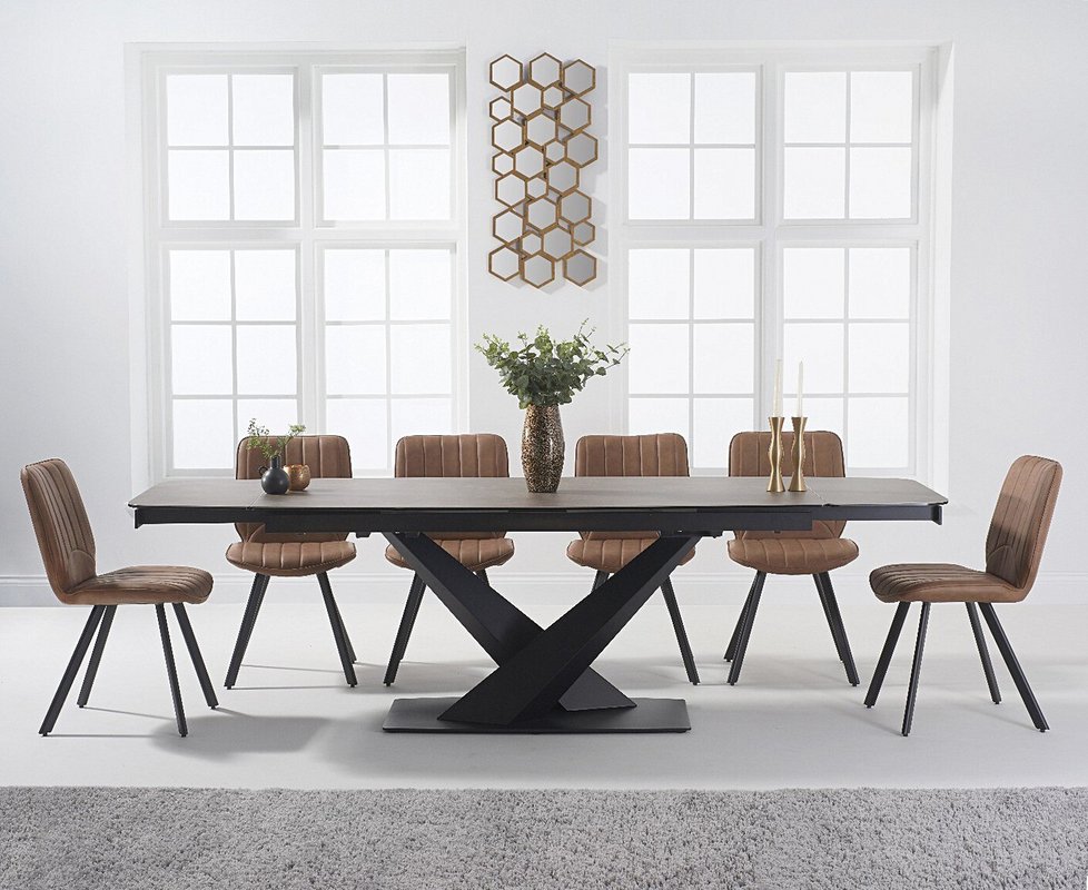 Photo 1 of Extending jacob 180cm mink ceramic dining table with 6 brown hendrick chairs Photo 1 of Extending jacob 180cm mink ceramic dining table with 6 brown hendrick chairs