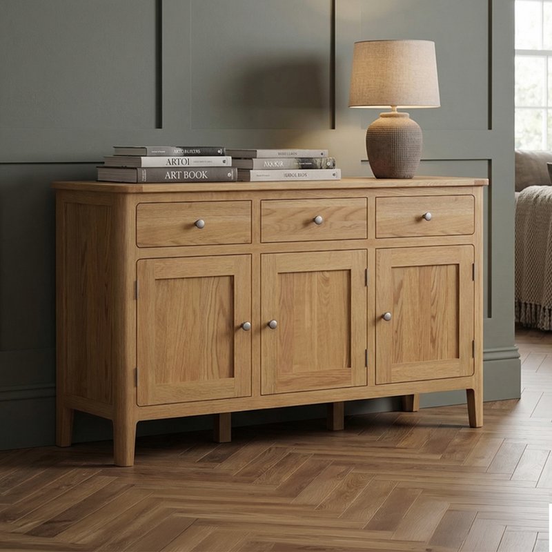 Photo 1 of Large solid oak sideboard with cupboards Photo 1 of Large solid oak sideboard with cupboards