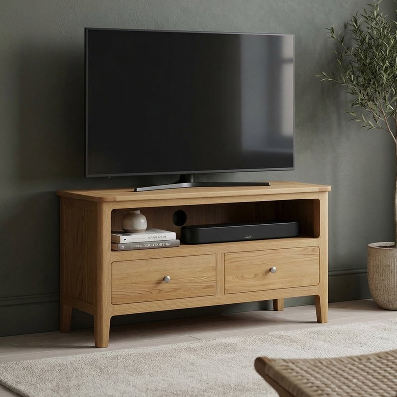 Photo 1 of Small solid oak tv cabinet & media unit Photo 1 of Small solid oak tv cabinet & media unit