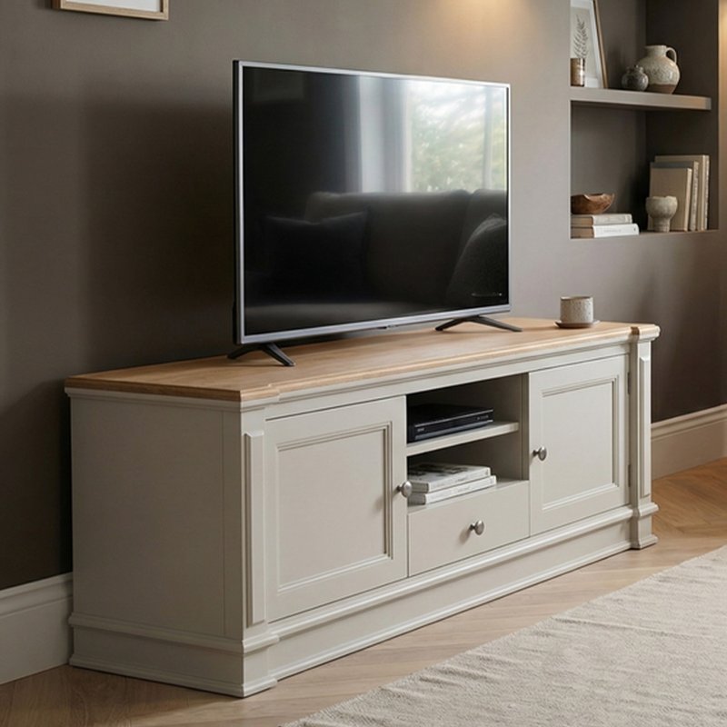 Photo 1 of Lawson oak and soft white painted super wide tv cabinet Photo 1 of Lawson oak and soft white painted super wide tv cabinet