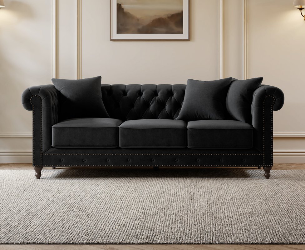 Photo of Westminster chesterfield black velvet 3 seater sofa Photo of Westminster chesterfield black velvet 3 seater sofa
