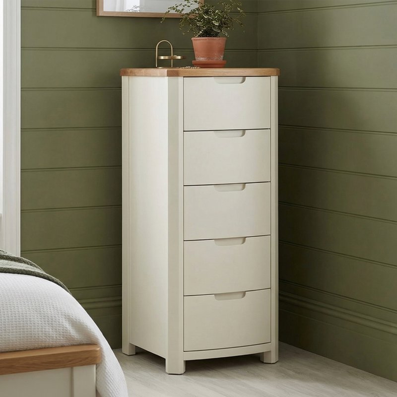 Photo 1 of Bradwell oak and signal white painted 5 drawer tallboy Photo 1 of Bradwell oak and signal white painted 5 drawer tallboy