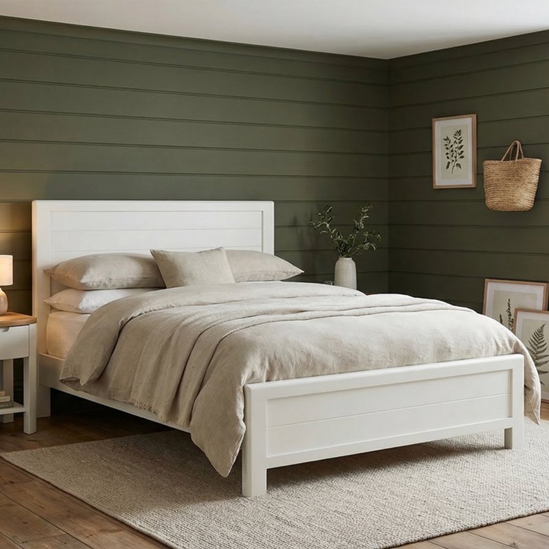 Photo of Bradwell oak and signal white painted super king size bed Photo of Bradwell oak and signal white painted super king size bed