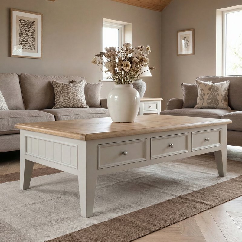 Photo 1 of Weymouth oak and soft white painted extra large 6 drawer coffee table Photo 1 of Weymouth oak and soft white painted extra large 6 drawer coffee table