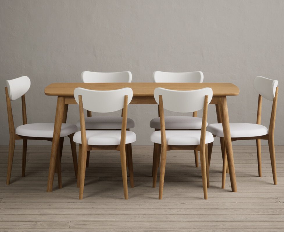 Photo 1 of Nordic 150cm solid oak dining table with 6 white nordic chairs Photo 1 of Nordic 150cm solid oak dining table with 6 white nordic chairs