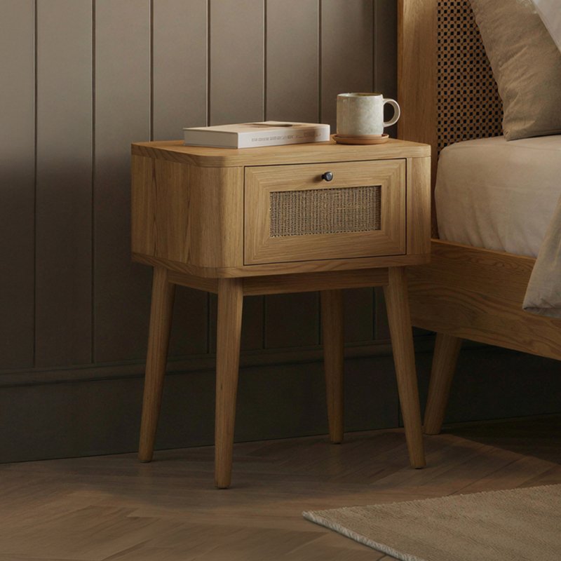 Photo 1 of Oak rattan bedside table Photo 1 of Oak rattan bedside table