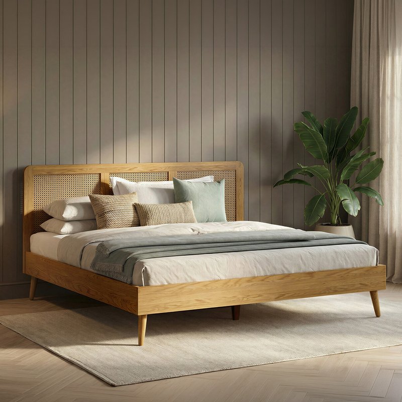 Photo 1 of Oak rattan super king size bed Photo 1 of Oak rattan super king size bed
