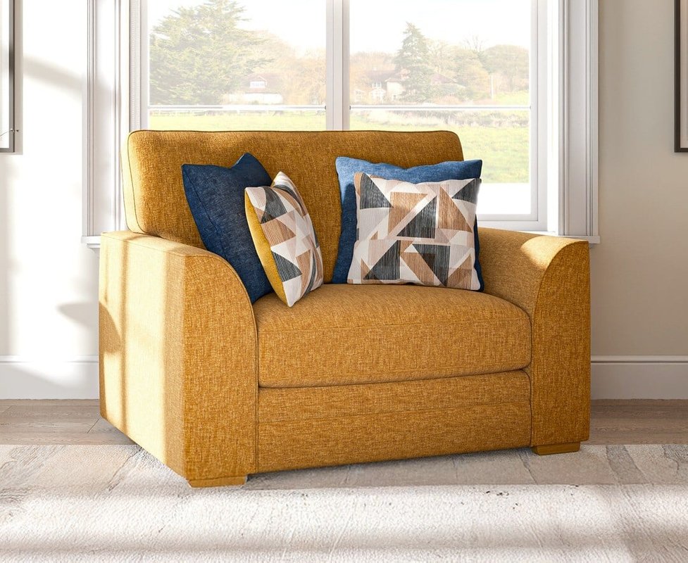Photo of Jasper ochre chenille fabric love chair Photo of Jasper ochre chenille fabric love chair