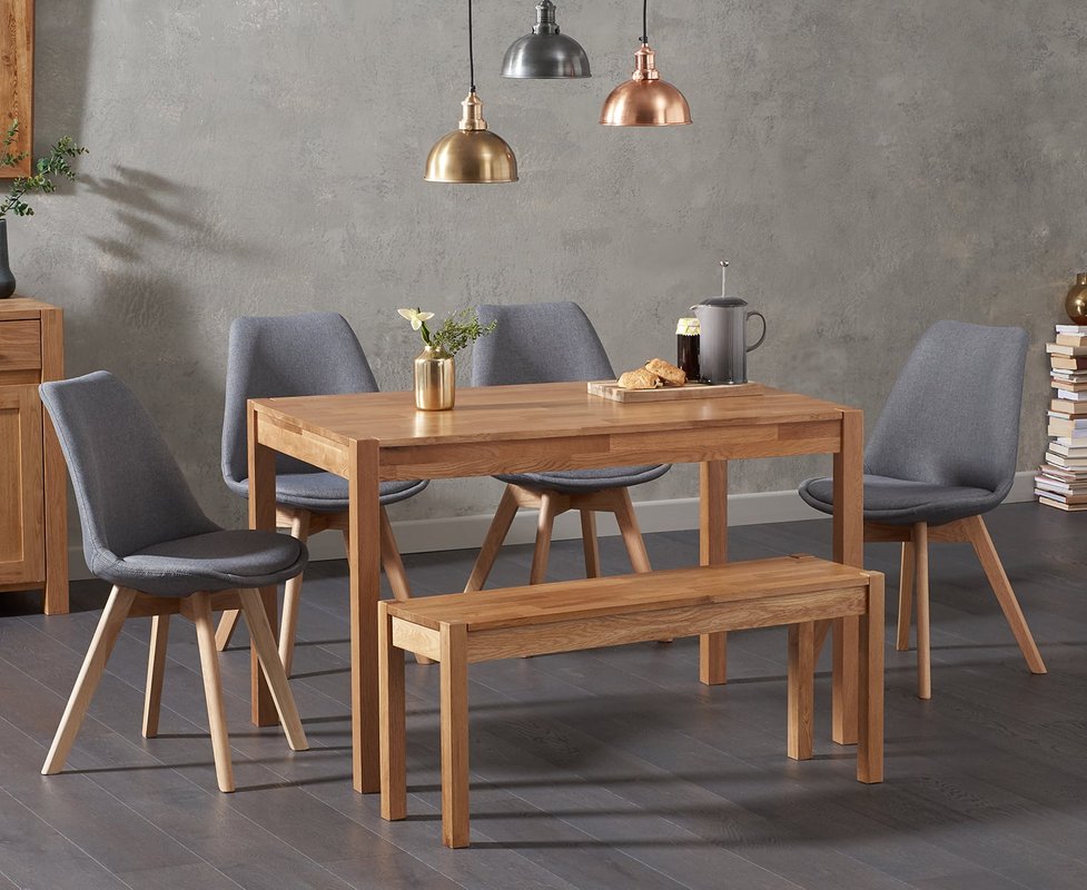 Photo of York 120cm solid oak dining table with 4 dark grey orson chairs with 2 oak benches Photo of York 120cm solid oak dining table with 4 dark grey orson chairs with 2 oak benches