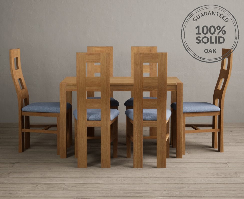Photo 1 of York 120cm solid oak dining table with 6 blue natural chairs Photo 1 of York 120cm solid oak dining table with 6 blue natural chairs