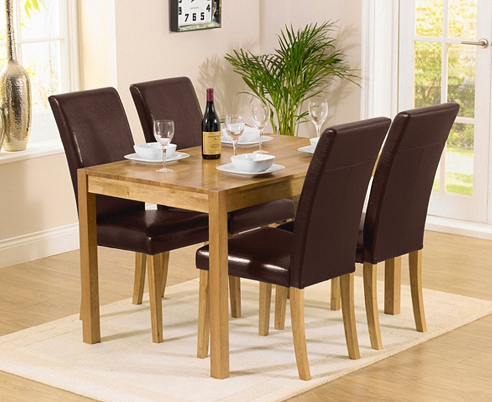 Photo 1 of York 120cm solid oak dining set with 4 brown olivia chairs Photo 1 of York 120cm solid oak dining set with 4 brown olivia chairs