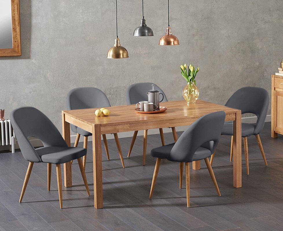 Photo of York 150cm solid oak dining table with 6 grey hudson chairs Photo of York 150cm solid oak dining table with 6 grey hudson chairs