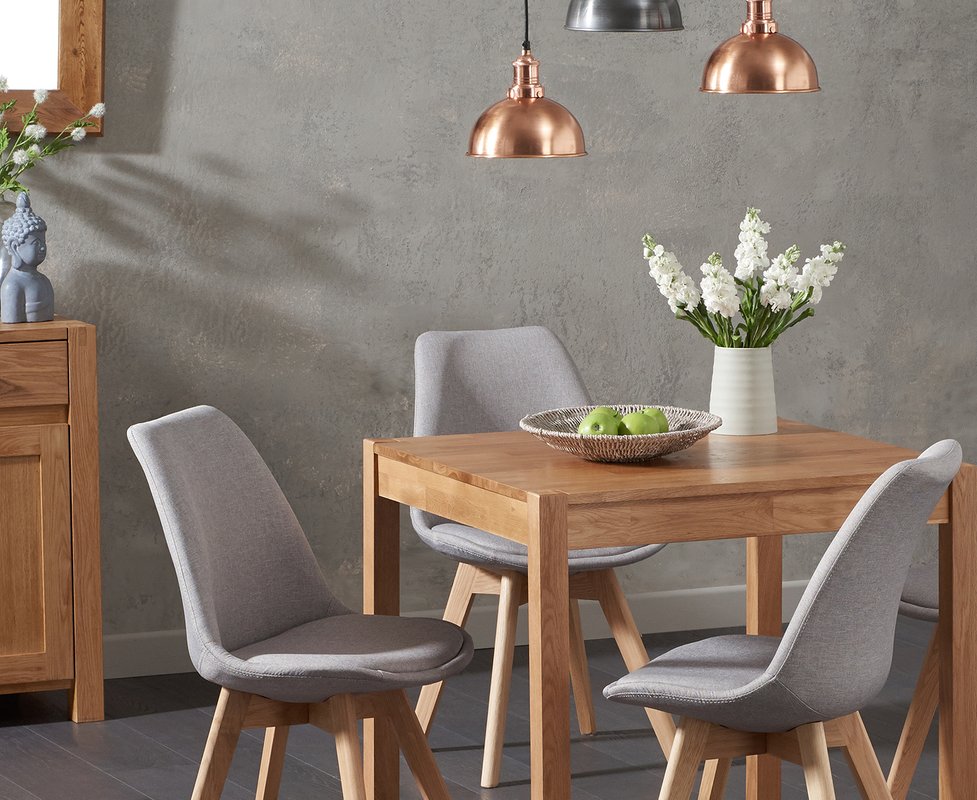 Photo 1 of York 80cm solid oak dining table with 2 light grey orson chairs Photo 1 of York 80cm solid oak dining table with 2 light grey orson chairs