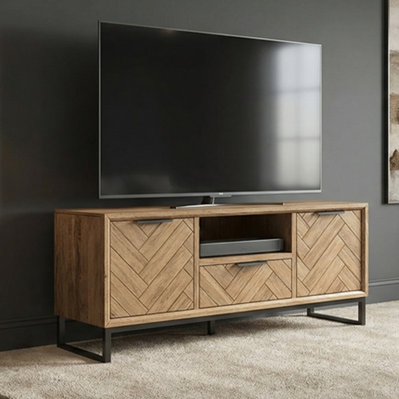 Photo 1 of Herringbone solid oak large tv cabinet Photo 1 of Herringbone solid oak large tv cabinet