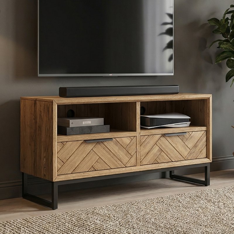 Photo 1 of Herringbone solid oak small tv cabinet Photo 1 of Herringbone solid oak small tv cabinet