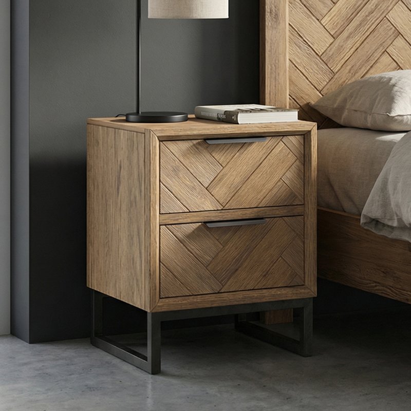 Photo 1 of Herringbone solid oak 2 drawer bedside table Photo 1 of Herringbone solid oak 2 drawer bedside table