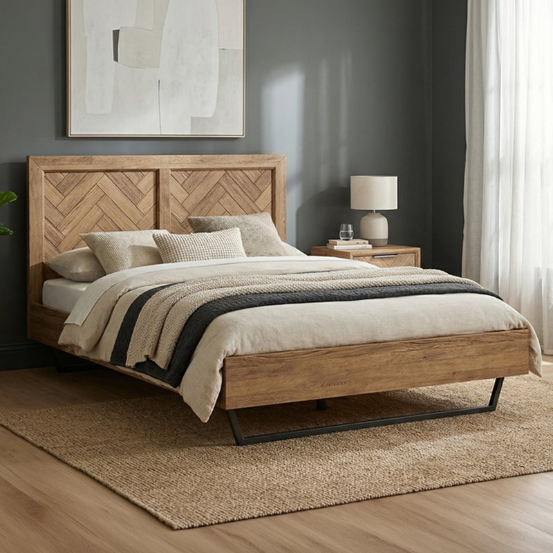 Photo 1 of Herringbone solid oak double bed Photo 1 of Herringbone solid oak double bed