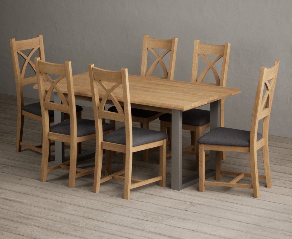 Photo 1 of Parker 160cm solid oak dining table with 6 charcoal grey natural solid oak chairs Photo 1 of Parker 160cm solid oak dining table with 6 charcoal grey natural solid oak chairs