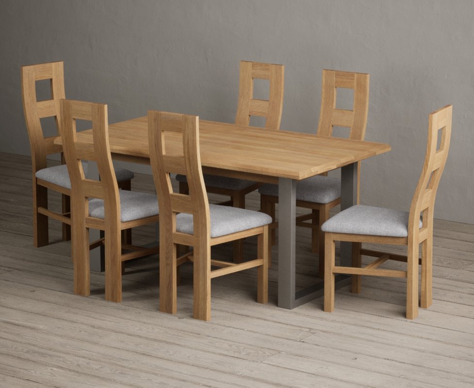 Photo 1 of Parker 160cm solid oak dining table with 6 light grey natural chairs Photo 1 of Parker 160cm solid oak dining table with 6 light grey natural chairs