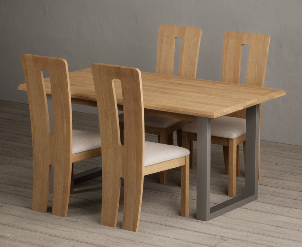 Photo 1 of Parker 160cm solid oak dining table with 4 linen lucca chairs Photo 1 of Parker 160cm solid oak dining table with 4 linen lucca chairs