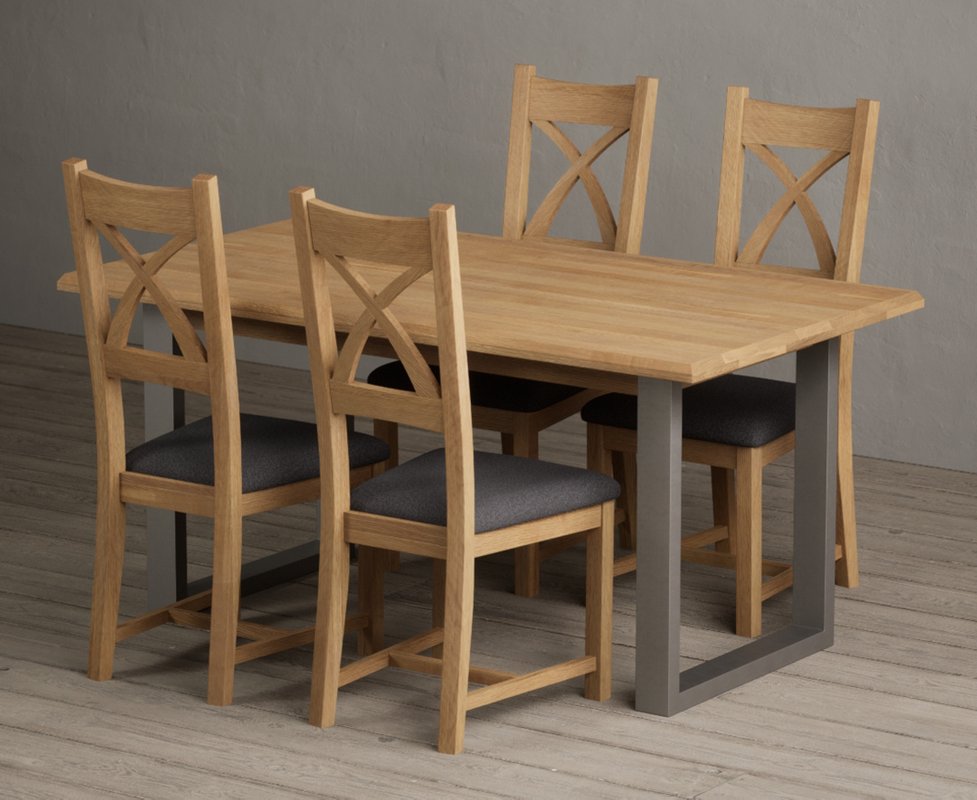 Photo 1 of Parker 160cm solid oak dining table with 4 charcoal grey natural solid oak chairs Photo 1 of Parker 160cm solid oak dining table with 4 charcoal grey natural solid oak chairs