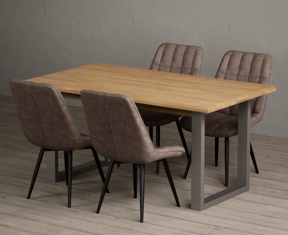 Photo 1 of Parker 160cm solid oak dining table with 4 brown larson chairs Photo 1 of Parker 160cm solid oak dining table with 4 brown larson chairs