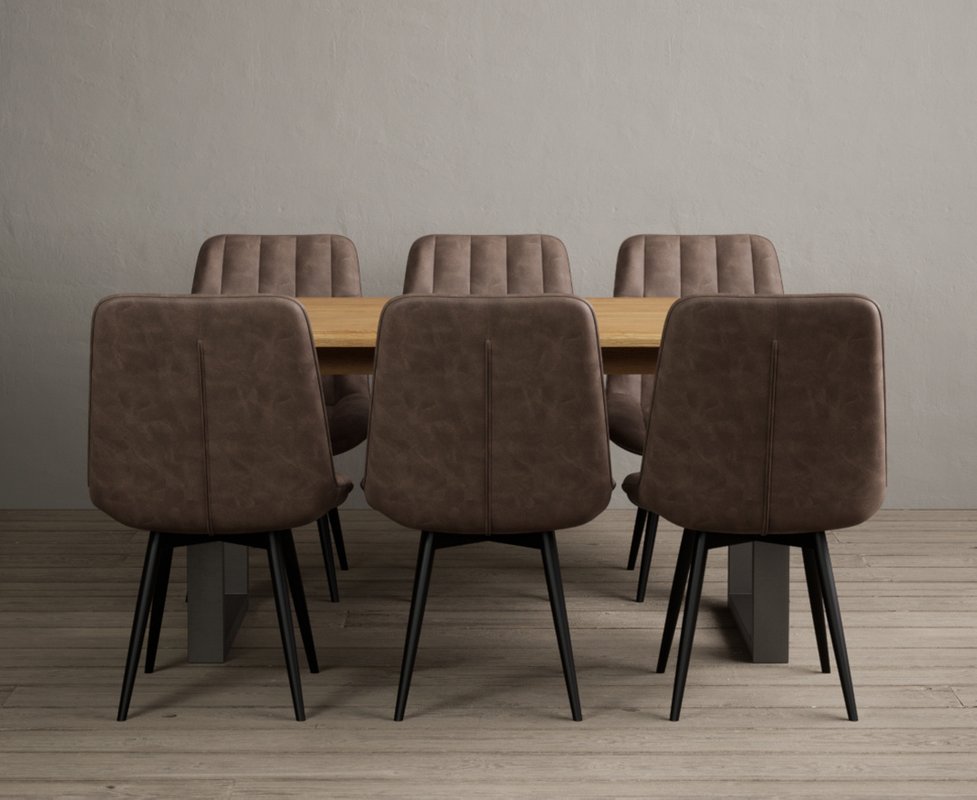 Photo 1 of Parker 160cm solid oak dining table with 6 brown larson chairs Photo 1 of Parker 160cm solid oak dining table with 6 brown larson chairs