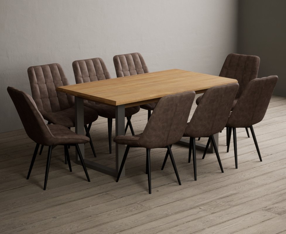 Photo 1 of Parker 160cm solid oak dining table with 8 brown larson chairs Photo 1 of Parker 160cm solid oak dining table with 8 brown larson chairs