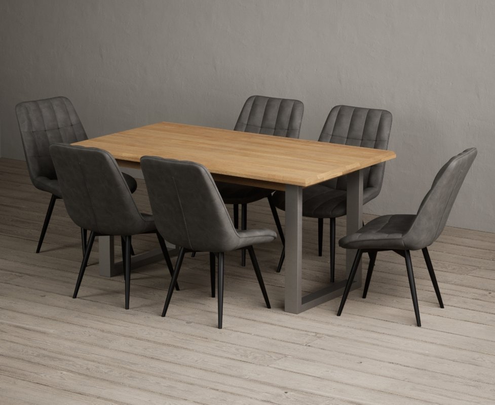 Photo 1 of Parker 160cm solid oak dining table with 6 grey larson chairs Photo 1 of Parker 160cm solid oak dining table with 6 grey larson chairs