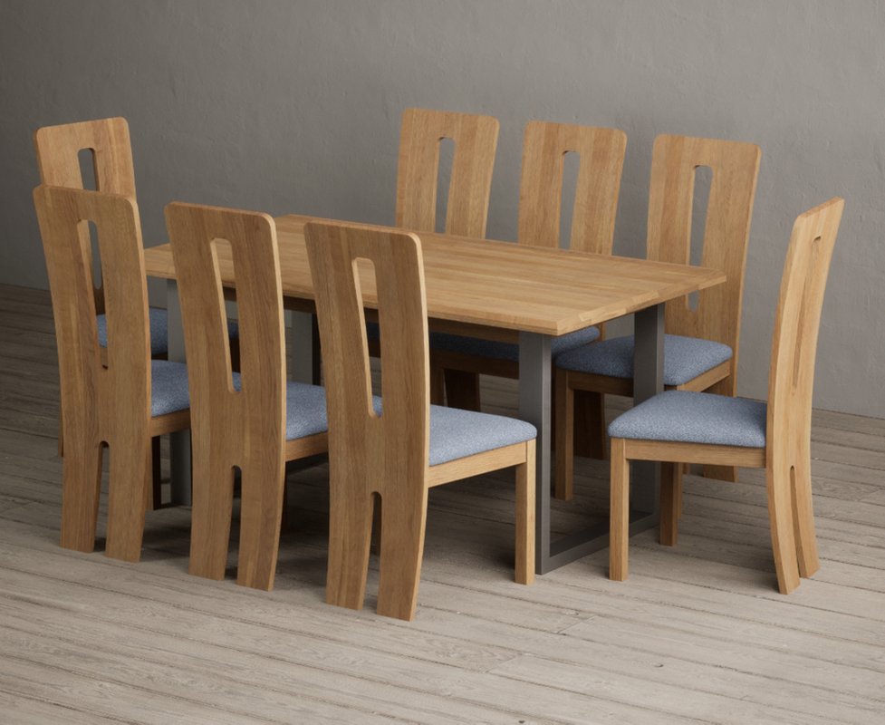 Photo 1 of Parker 160cm solid oak dining table with 8 blue lucca chairs Photo 1 of Parker 160cm solid oak dining table with 8 blue lucca chairs
