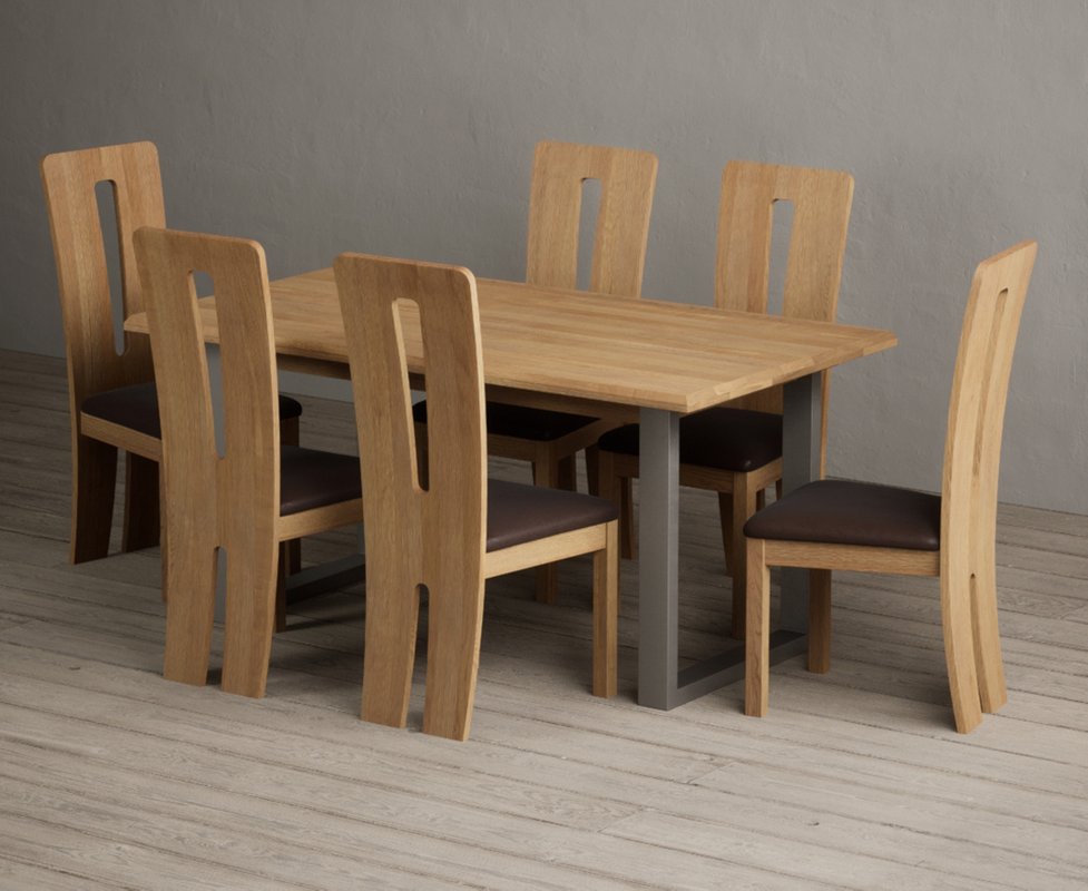 Photo 1 of Parker 160cm solid oak dining table with 6 brown lucca chairs Photo 1 of Parker 160cm solid oak dining table with 6 brown lucca chairs