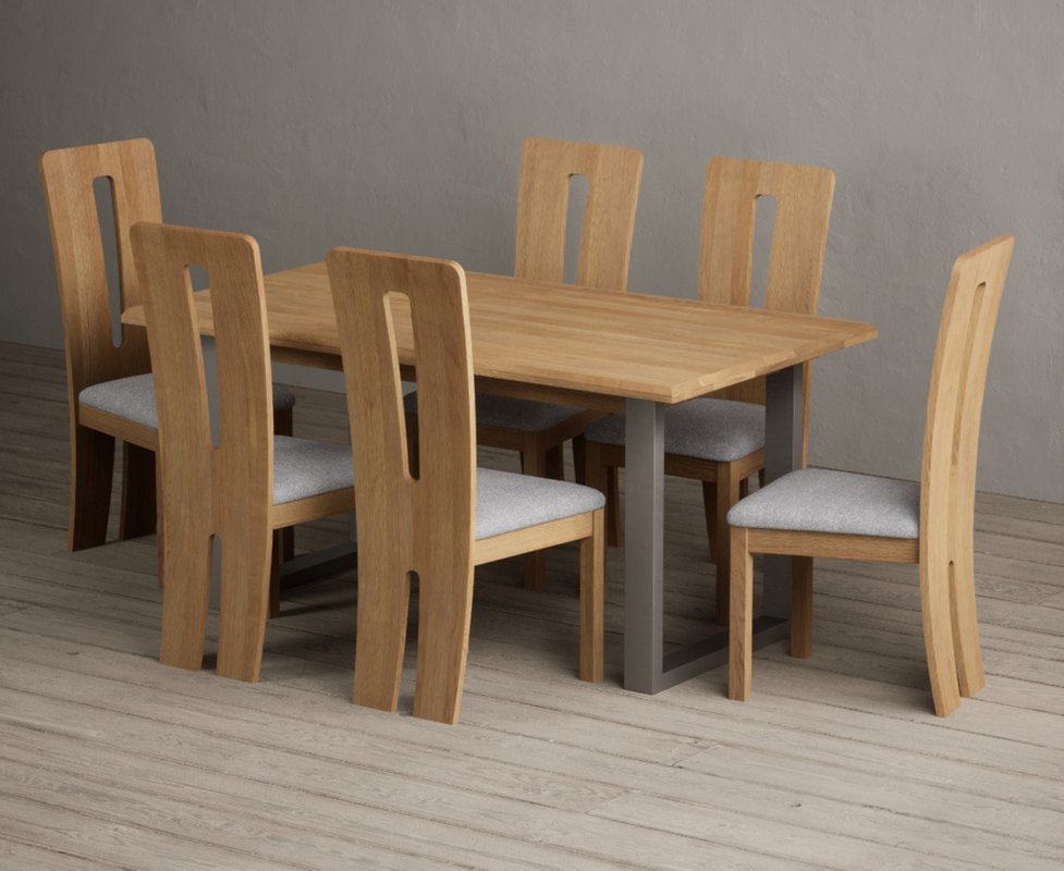 Photo 1 of Parker 160cm solid oak dining table with 6 light grey lucca chairs Photo 1 of Parker 160cm solid oak dining table with 6 light grey lucca chairs