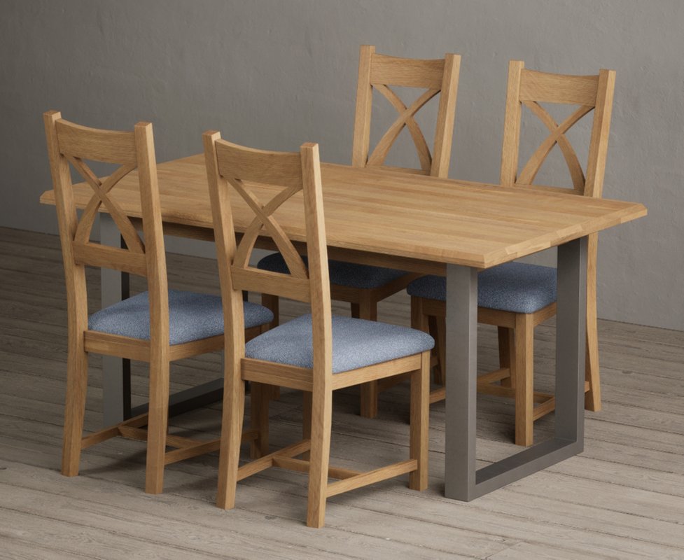 Photo 1 of Parker 160cm solid oak dining table with 4 blue natural solid oak chairs Photo 1 of Parker 160cm solid oak dining table with 4 blue natural solid oak chairs