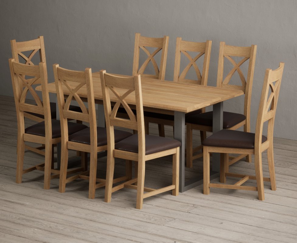 Photo 1 of Parker 160cm solid oak dining table with 8 brown natural solid oak chairs Photo 1 of Parker 160cm solid oak dining table with 8 brown natural solid oak chairs