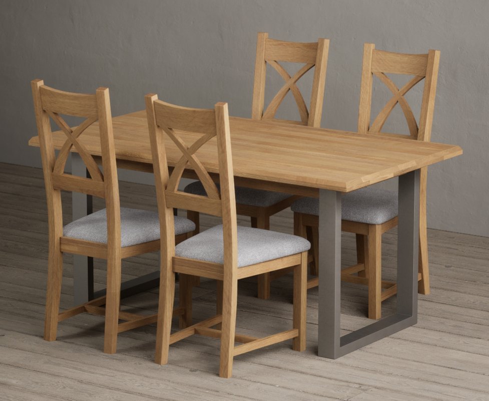 Photo 1 of Parker 160cm solid oak dining table with 4 light grey natural solid oak chairs Photo 1 of Parker 160cm solid oak dining table with 4 light grey natural solid oak chairs