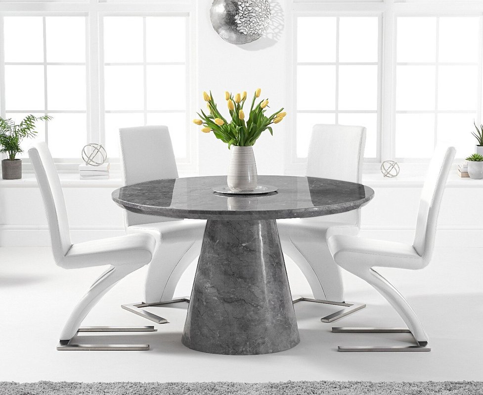 Photo 1 of Ravello 130cm round grey marble dining table with 4 white aldo chairs Photo 1 of Ravello 130cm round grey marble dining table with 4 white aldo chairs