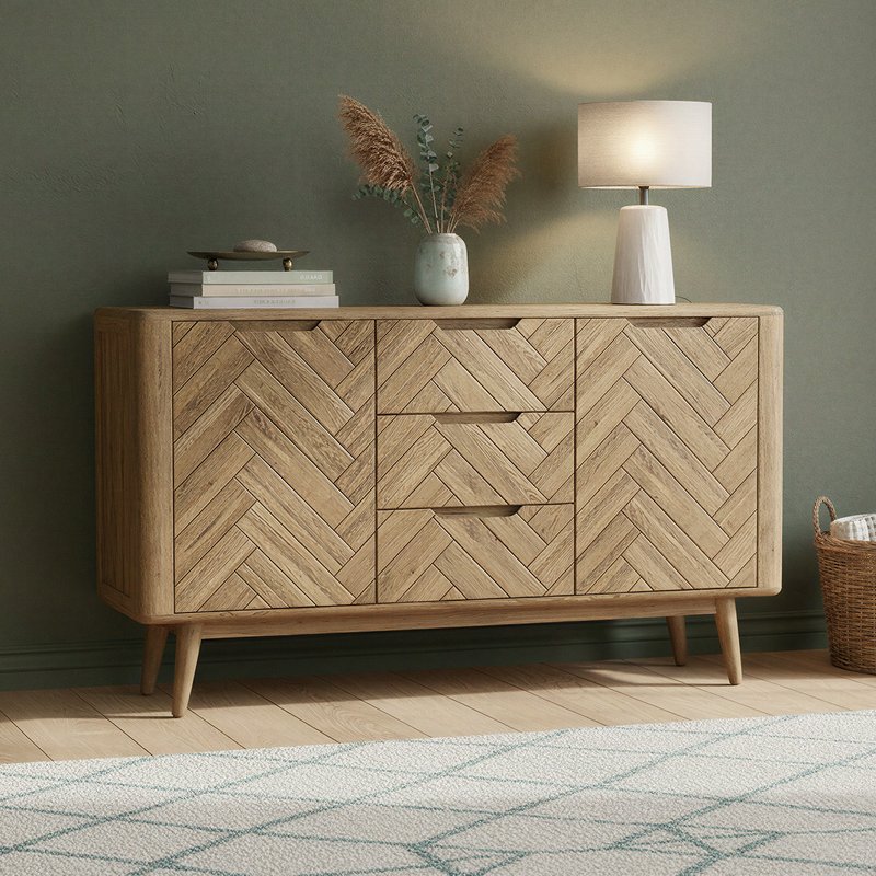 Photo 1 of Solid oak large sideboard | herringbone detail Photo 1 of Solid oak large sideboard | herringbone detail