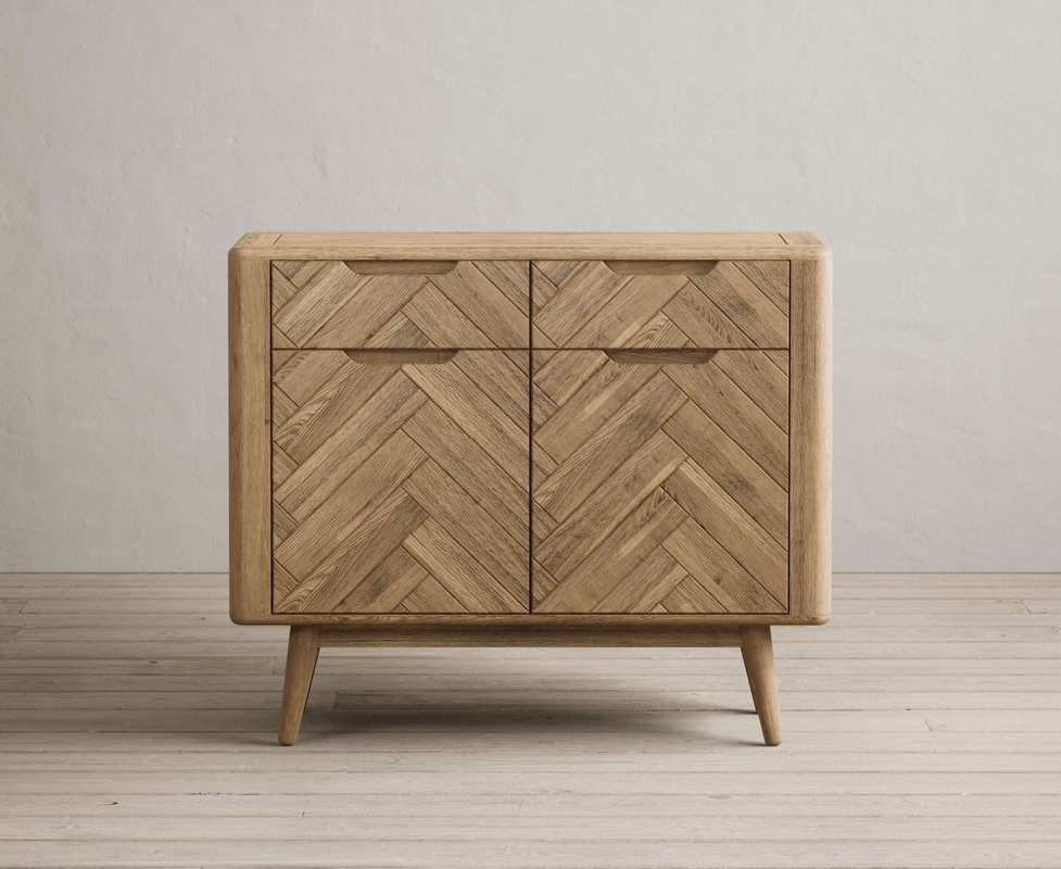 Photo of Solid oak small sideboard | herringbone detail Photo of Solid oak small sideboard | herringbone detail