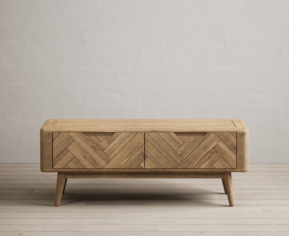 Photo of Solid oak 4 drawer storage coffee table | herringbone detail Photo of Solid oak 4 drawer storage coffee table | herringbone detail