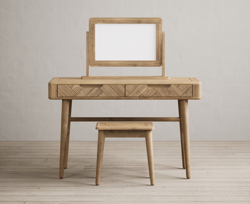 Photo of Solid oak dressing table set | herringbone detail Photo of Solid oak dressing table set | herringbone detail